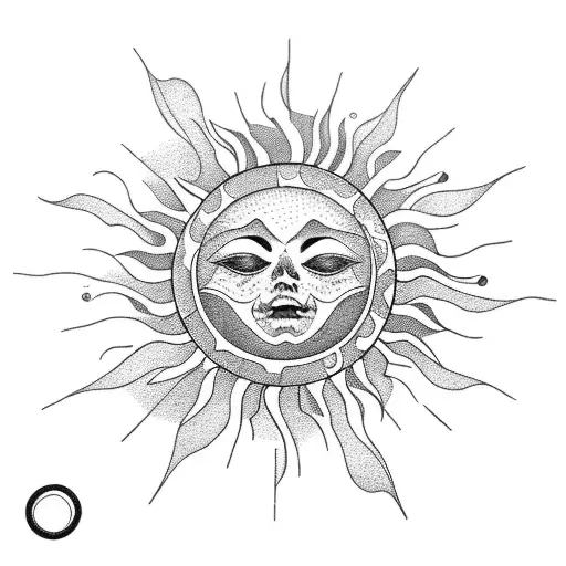 A Sun Over Water With A Bottle Of Alcohol And A Tattoo Machine