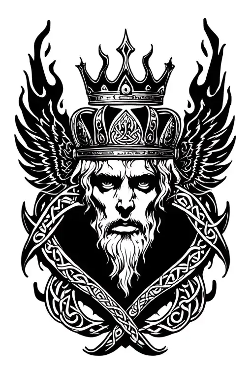 Celtic Kreutz With Flames And Wings At The Top A Crown