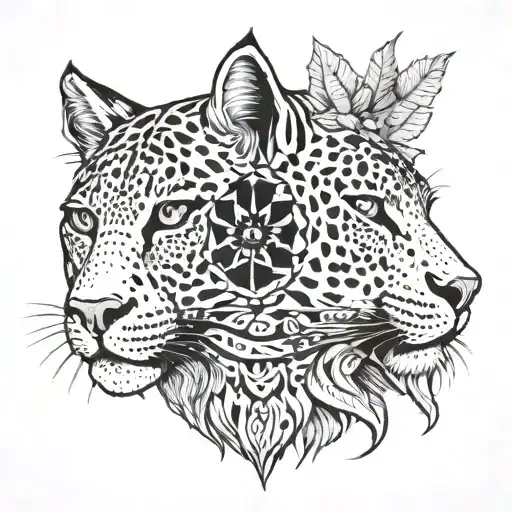 Mayan Indian Using A Leopard Head