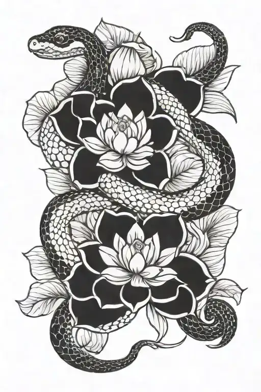 Snake And Lotus Flower Blooming