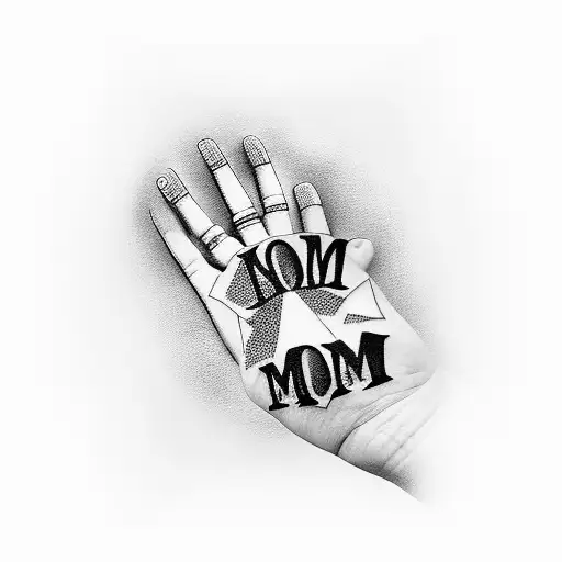 Hand Tattoo Saying The Names Dad Mom And Nathan Around It