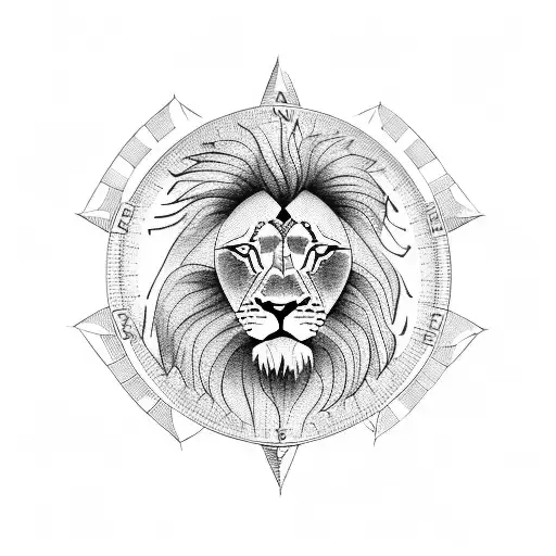 Lion With A Compass And Map