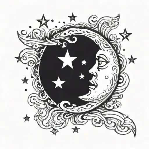 Moon With 2 Stars Forming The Shape