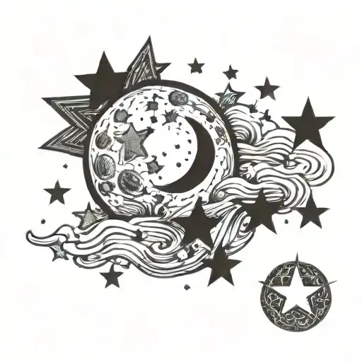 Moon With 2 Stars