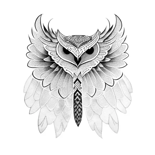 Owl With Widespread Wings Polynesian Style