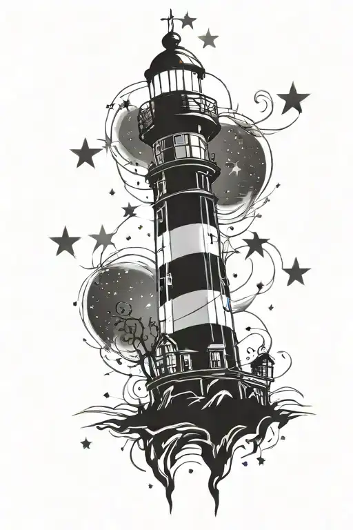 Light House And Gemini Stars Forming The Shape