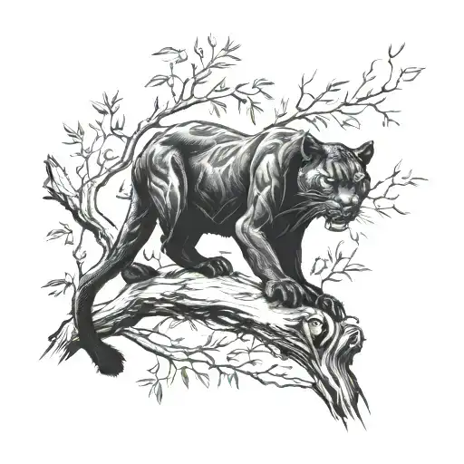 Panther On A Tree Branch