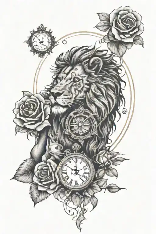 Lion And Rose And Clock Face