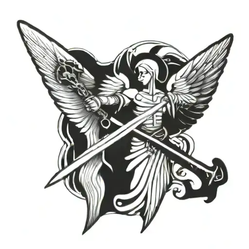 Papyrus Pattern Tattoo Clock Angel Holding A Sword