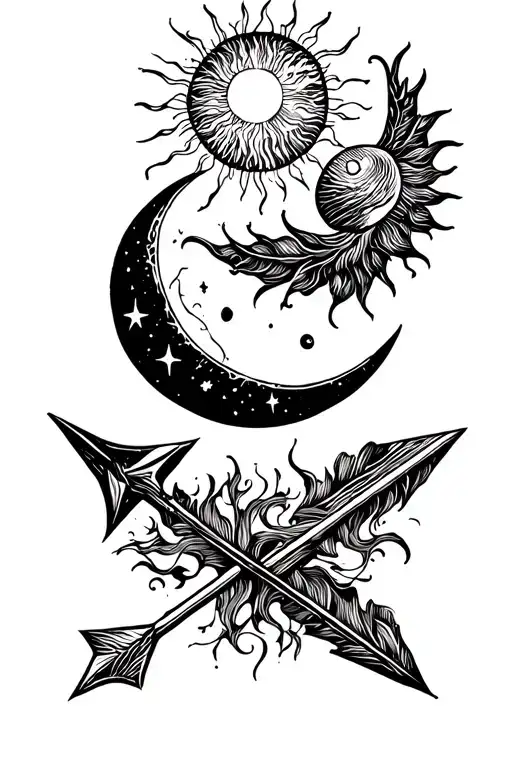 An Arrow With A Moon And The Sun