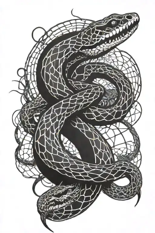 Snake With The Spider Webs Surrounding