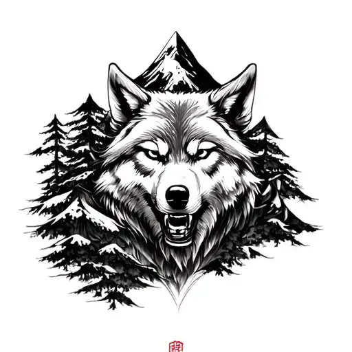 Samurai And Mountain And Wolf And Forest And Japan