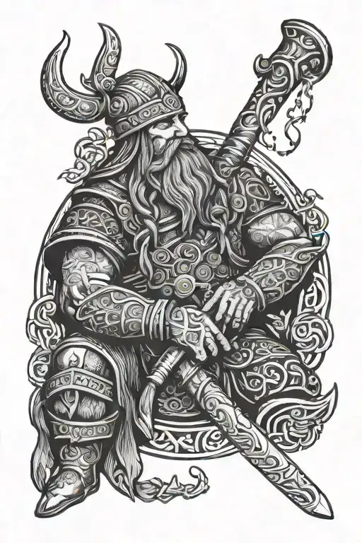 Viking Warrior Smoking On A Long Pipe