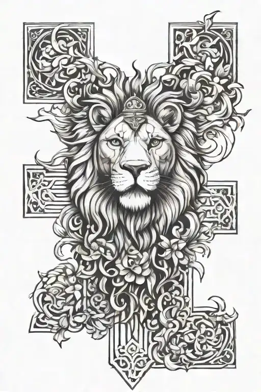 Cross With Lion And Lamb