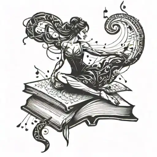 Incorporate A Stylized Book With Musical Notes And A Dancer Silhouette Into A Unique Design