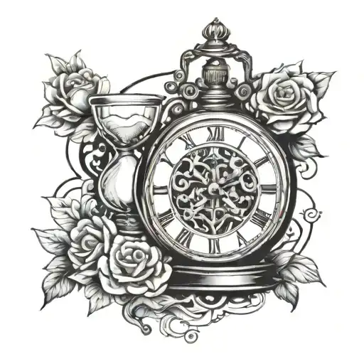 Clock With Hourglass In The Middle