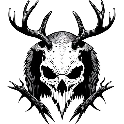 Crow Skull With Antlers
