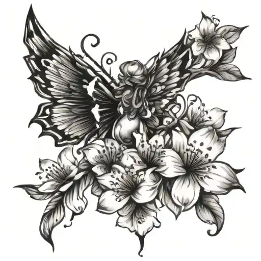 A Fairy Wings Cherry Blossom Tattoo Design
