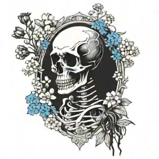 Lovers Skeleton Tarot Card With Forget Me Not Flowers
