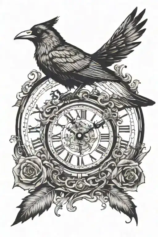 Clock With Cross And A Crow