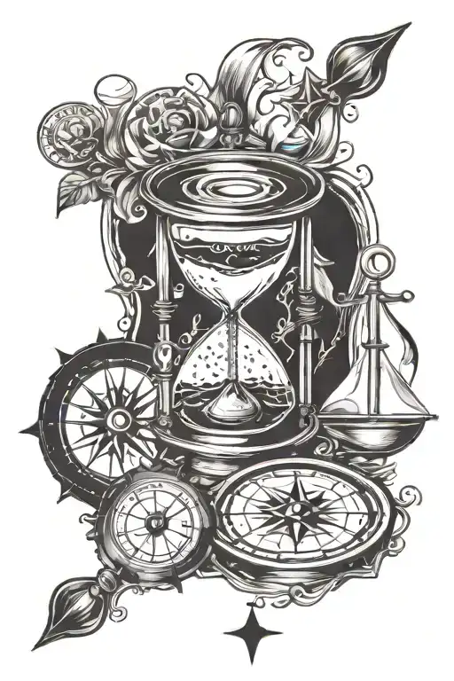 Water And Compass And Hourglass