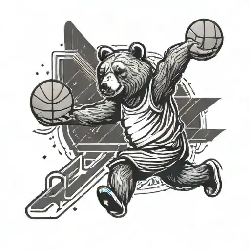 A Bear Playing Basketball On A Futuristic Court