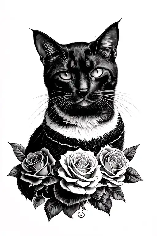 Cat And Roses Around Him