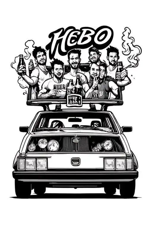 Beers In A Car With 10 Guys Smoking And Drinking On A Road Trip And On The Car It Has Hebo On It