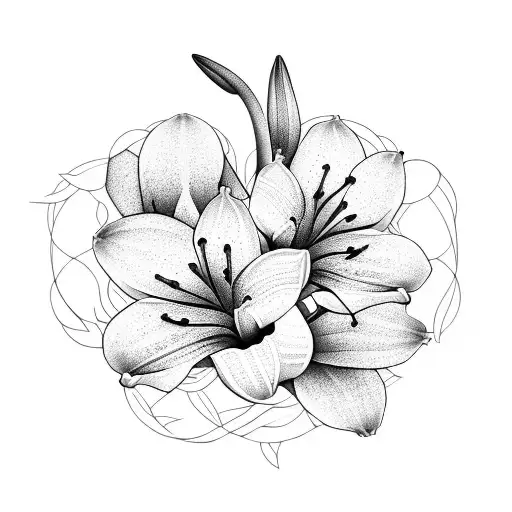 Lily Surrounded By Tulips And Vines