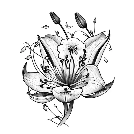 Lily Surrounded By Tulips And Vines