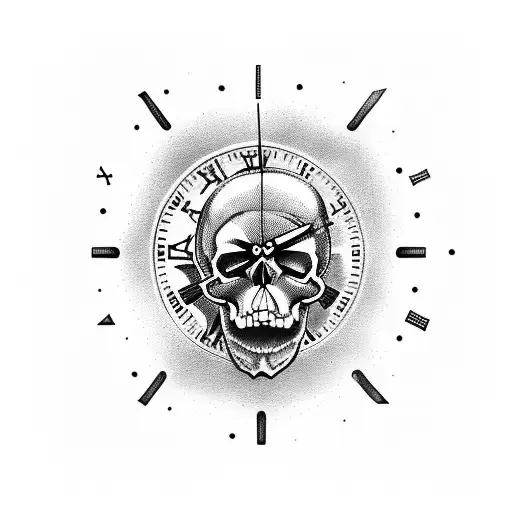 Half Skull With Clock Pulvis Et Umbra Sumas