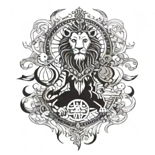 Money And Lion And Shiva All Are In Single Design Tattoo