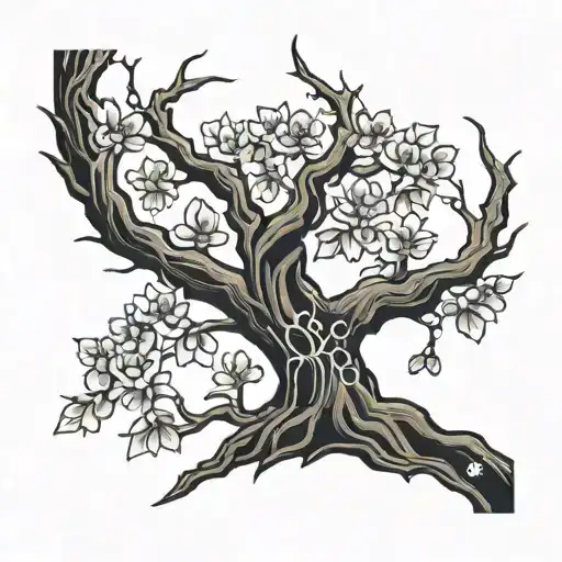A Cherry Blossom Tree Tattoo With Each Child's Initials Carved Into The Bark
