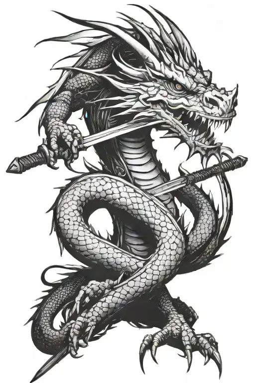 Dragon With Katana Sword