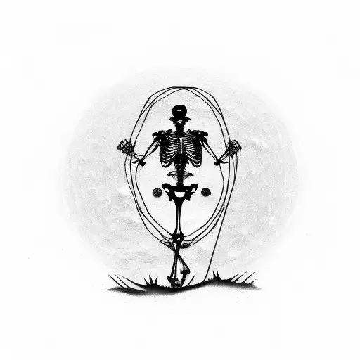 A Skeleton Standing Behind A Disc Golf Basket