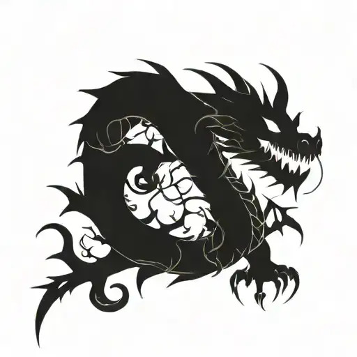 Dark Black Cunning Dragon Carrying A Vine Made Of Thorns