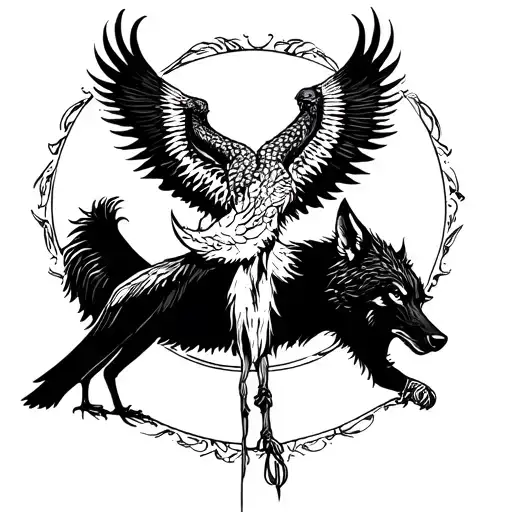 Crane Corbeaux Catch Reve With Wolf