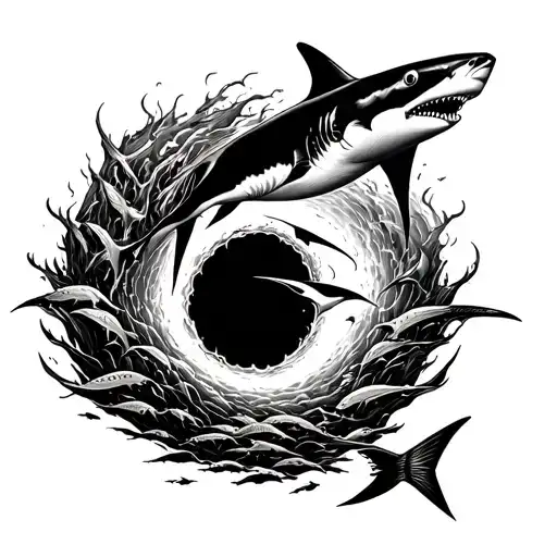Sharks Chasing A School Of Fish In A Black Hole Neck