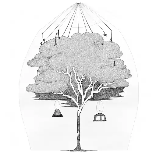 Circus Tent Behind Silhouette Of Trees With Orange Tiger Lightning