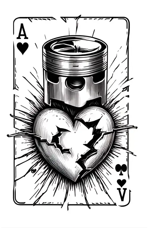 Piston And Broken Heart With A Card Game Next To Put On A Motorcycle Counter