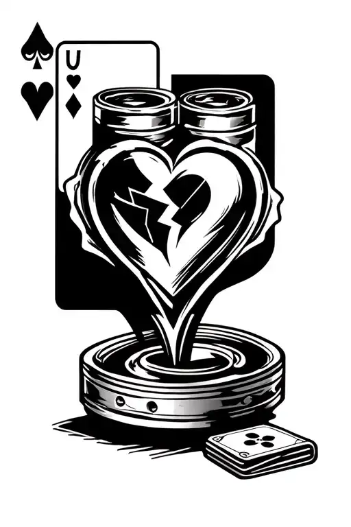 Piston And Broken Heart With A Card Game Next To Place A Motorcycle Counter