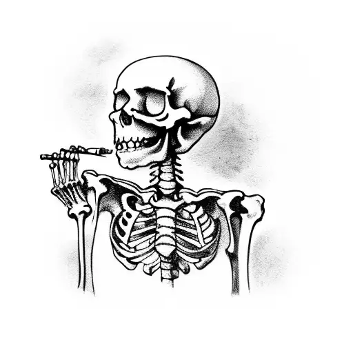 Skeleton Sitting In A Medieval Windowsill Smoking A Cigarette
