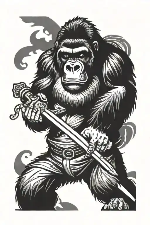 Gorilla Holding A Sword