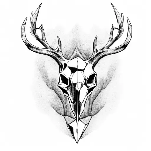 Black Deer Skull With A Bow And Trees