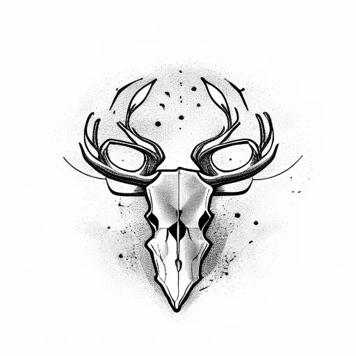 Black Deer Skull With A Archery Bow And Arrow And Trees