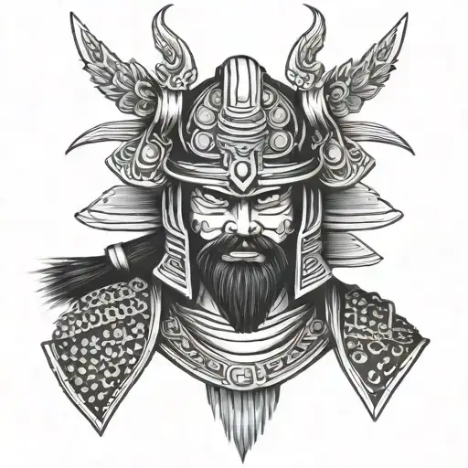 Japanese Samurai Head With Helmet