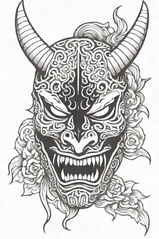 Half Oni Mask With Black Clouds
