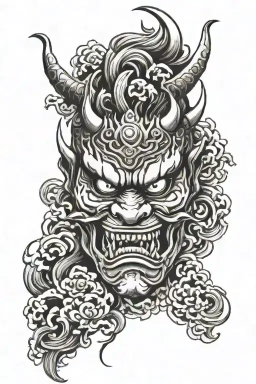Oni Mask With Black Clouds Surrounding