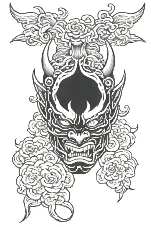 Oni Mask With Black Clouds Surrounding