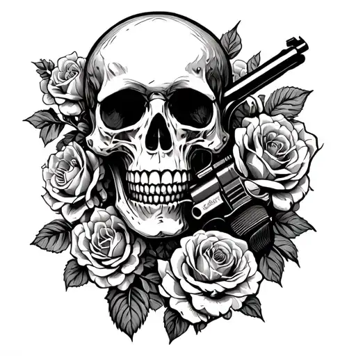 Skull Holding A Gun At His Head Pulls The Trigger A Rose Grows Flowers